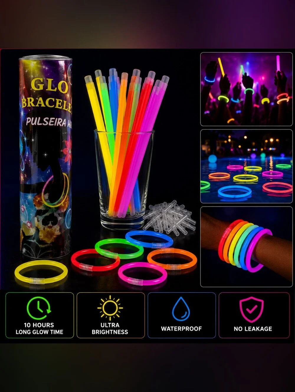 NWT 50pcs Glow Sticks Bulk Party Pack 8